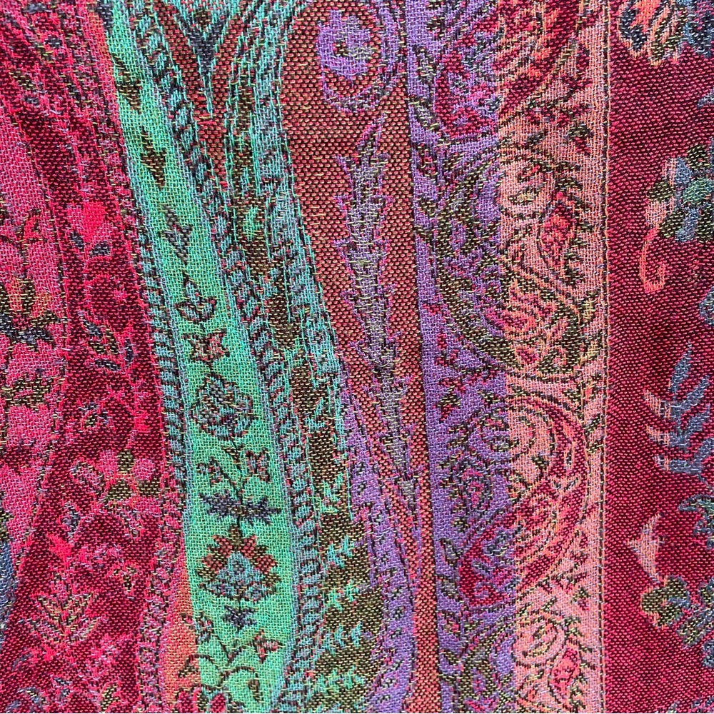 Sacred Threads fringe floral paisley multicolored shawl - Picture 8 of 13